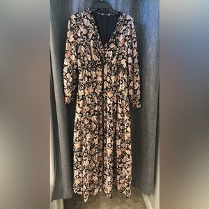 Dress floral Longsleeve multicolor pink/black/other w/ built in black slip